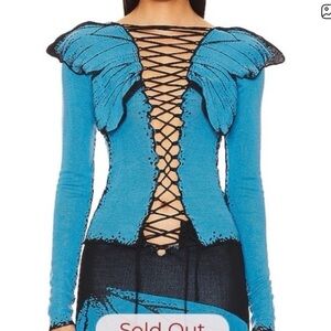 Blue Lace-Up Women's Top butterfly Sz M NWT Revolve